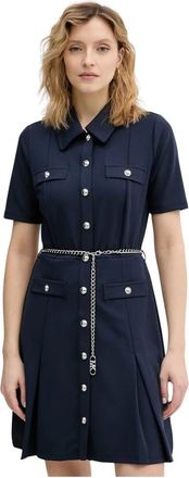 Michael Kors Scuba Jurk met Riem - Dames - Shirt Kleedjes - Blauw - XS - Polyester - Kleedjes