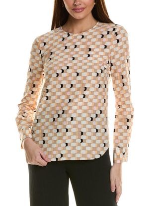 St. John Geo Print Silk-Blend Top