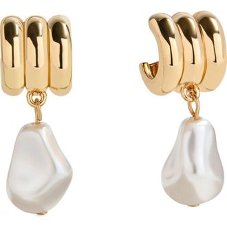 BaubleBar Teagan Ribbed Drop Earrings in Pearl at Nordstrom