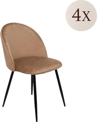 Dmora Dmora - Juego de 4 sillas Stinson, Sillón tapizado en terciopelo, Silla de comedor acolchada, Asiento para reuniones, 51x54h82 cm, Arena