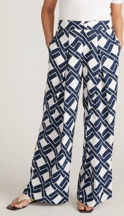 Universal Standard Marley Pleated Linen Blend Wide Leg Pants in Geometrica Print at Nordstrom, Size Xl