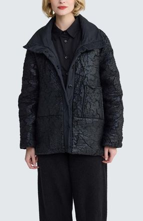 Luukaa D'Celli Elva Textured Coat & Hat in Black at Nordstrom, Size 4