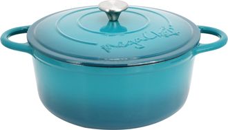 MegaChef 6.35 Quart Round Enameled Cast Iron Dutch Oven with Self Basting Lid in Light Blue