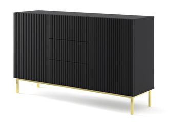 AKL FURNITURE C&oacute;moda efecto madera Negro y Dorado LED