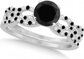 Allurez Black Diamond & Diamond Infinity Style Bridal Set 14k W. Gold 1.10ct