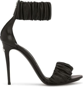 Dolce & Gabbana Zwarte Gerimpelde Leren Hoge Hak Sandalen - Dames - Sandalen met hakken - Zwart - 39 EU - Schoenen