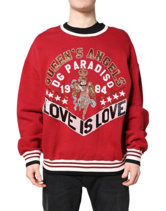 Dolce & Gabbana Mens Red Sequin Knit Pullover Sweatshirt Sweater Cotton Polyester Clothing