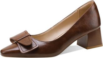 TinaCus Womens Genuine Leather Handmade Decorated Belt Square Toe Office Slip On Pumps Shoes, Brown, 5 UK