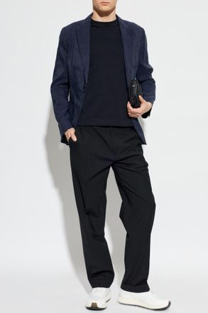 Giorgio Armani Silk Blazer With Open Lapels, Mens, Navy Blue