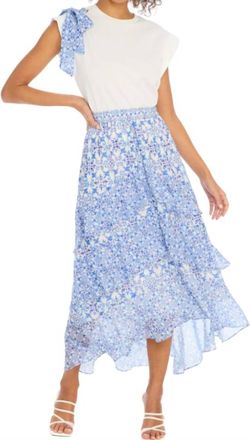 Allison New York Ella Cascading Ruffles Midi Skirt In Grecian Tiles