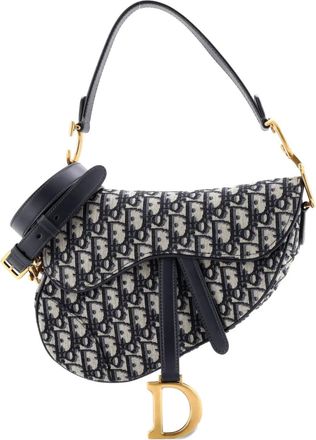 Dior Borsa a spalla Saddle media in tela con motivo Oblique con tracolla - Blu