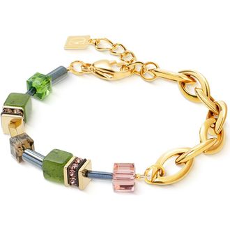 Coeur de Lion Geocube Chunky Chain Gold Bracelet in Green at Nordstrom, Size 8.25
