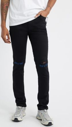 Rta Bryant Ripped Skinny Jeans in Black Blue Rest In Peace at Nordstrom, Size 42