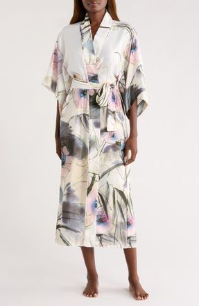 Natori Satin Robe in White Multi at Nordstrom, Size Medium