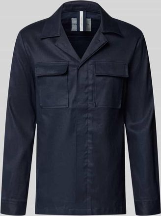 Profuomo Regular Fit Hemdjacke aus Leinen-Mix mit Brusttaschen in Marine, Gr&ouml;&szlig;e L