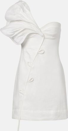 Farm Rio Floral-appliqu&eacute; linen minidress