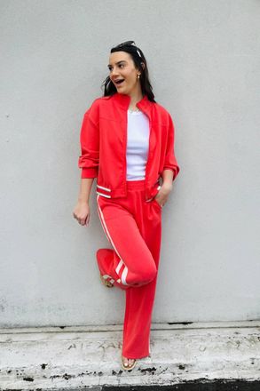 Esqualo Striped Modal Trouser In Chili Red
