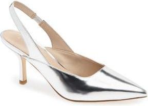 Stuart Weitzman Zuri Slingback Leather Pump in Silver/Silver at Nordstrom Rack, Size 6