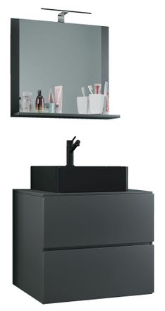 ebuy24 Ebuy24 - Vcm 3 Pcs Lavabo Lavabo Negro Gabinete Inferior Ancho 60 Cm Muebles De Ba&ntilde;o Con Cajones Espejo Lendas S Bl (antracita)