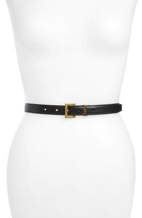 Saint Laurent YSL Cintura Leather Belt in 1000 Noir/gold at Nordstrom