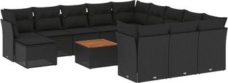 vidaXL Set De Sof&aacute;s De Jard&iacute;n Y Cojines 13 Pzas Rat&aacute;n Sint&eacute;tico Negro Vidaxl