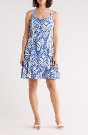 Ellen Tracy Dot Lace Trim Minidress in Blue Coastal Geo at Nordstrom Rack, Size X-Small