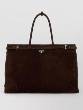 Prada suede shopping bag featuring top handles