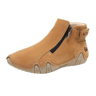 Generic Orthopedic Sneakers for Women Slip on Leather Boots Outdoor Comfy Arch Support Daily Walking Shoes Side Zipper High Top Loafer Ultralight Barefoot Ank