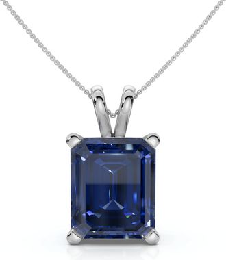 Pompeii3 8Ct Emerald Cut Blue Sapphire Pendant 14k Gold 18 Necklace 1/2 Tall Lab Grown