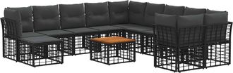 vidaXL Conjunto De Sof&aacute;s De Exterior 12 Uds. Negro Y Gris Oscuro Vidaxl