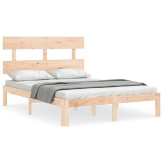 Berkfield Home Bed Frame with Headboard Small Double Solid Wood in Light Brown