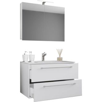 ebuy24 Ebuy24 - Vcm 3 Pcs Lavabo Lavabo Inferior Gabinete Ancho 60 Cm Muebles De Ba&ntilde;o Juego Colgando Con Dos Cajones Espejo Gabinete Badinos (sonoma-oiche (s