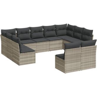 vidaXL Set De Sof&aacute;s De Jard&iacute;n 11 Pzas Y Cojines Rat&aacute;n Sint&eacute;tico Gris Vidaxl