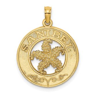 Diamond2Deal 14k Yellow Gold SANIBEL with Starfish Circle Charm Pendant
