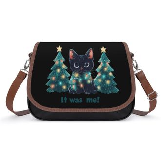 Generic Cat And Christmas Tree Womens Crossbody Bag Fashion Shoulder Handbags Message Tote Bag with Adjustable Strap
