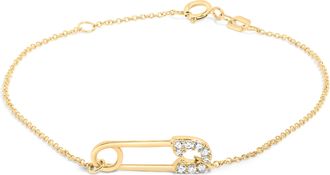 House of Brilliance 10K Yellow Gold 1/10 Cttw Diamond Paperclip Charm Adjustable Link Bracelet