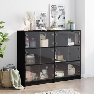 Berkfield Home Modern Bookcase with Doors Black 136x37x109 cm Engineered Wood | Size: 136 x 37 x 109 cm
