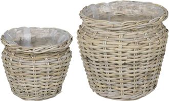 vidaXL Cesta Para Plantas Gendt 2 Uds. Gris Natural Rat&aacute;n Kubu Vidaxl