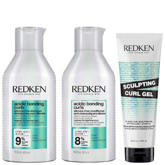 Redken Womens Acidic Bonding Curls Trio - Silicone-Free Shampoo 300ml, Conditioner & Sculpting Curl Gel 250ml - One Size