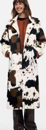 Desigual cappotto dritto con pelliccia animalier bianca-Bianco
