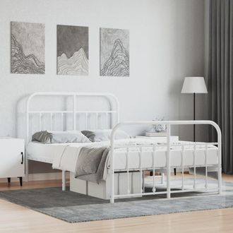 Berkfield Home Metal Bed Frame with Headboard & Footboard White 120x190 cm Small Double