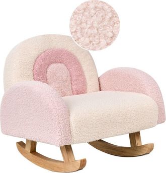 Beliani Silla Mecedora Infantil Motivo Arco Iris De Boucl&eacute; Patas De Madera Para Interior Rosa Pastel Ombo