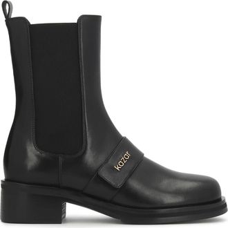 Kazar Schoenen, Dames, Zwart, 39 EU, Leer, Chelsea Leren Enkellaarsjes met Logoband