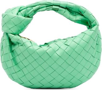 Bottega Veneta Pre-owned Handbags, female, Green, Size: ONE SIZE Pre-owned Woven Leather Top Handle Handbag with Knotted Detail and Closure