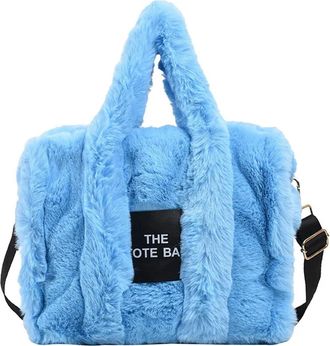 Generic Womens Plush Bags Casual Fur Tote Bag For Women Handbag Autumn Winter Plush Messenger Shopper Female(Blue)