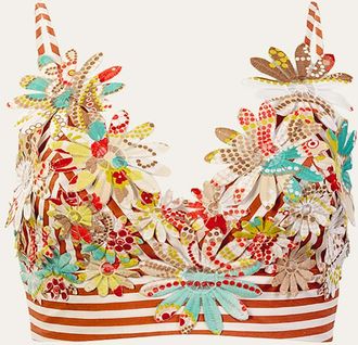 Silvia Tcherassi Ibbie Flower Applique Sleeveless Crop Top