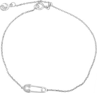 Effy Sterling Silver Pav&eacute; Diamond Safety Pin Bracelet - 0.03ct. at Nordstrom Rack, Size 8