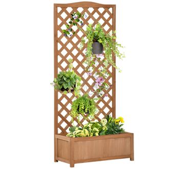 OUTSUNNY Jardinera Con Enrejado De Madera Maciza Arriate Macetero Con Soporte Para Trepadora Cultivos Plantas Flores Para Terraza Jard&iacute;n Exterior 76x36x170 Cm