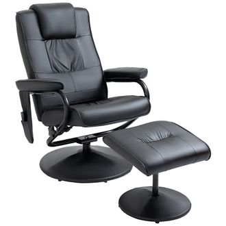 HOMCOM Massage Recliner Chair Cushioned Ottoman 10 Point Vibration Black | TJ Hughes