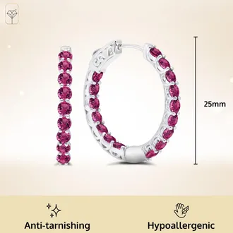 MAX + STONE 925 Sterling Silver 3mm Gemstone Inside Out Hoop Earrings